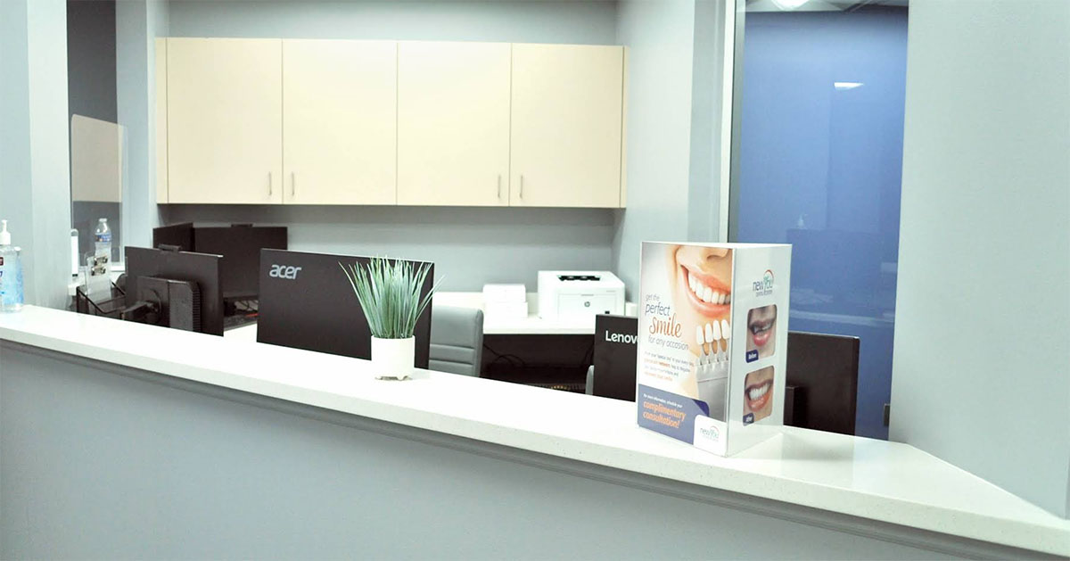 Modern dental office reception area at New You Dental Center in Michigan, Southfield
